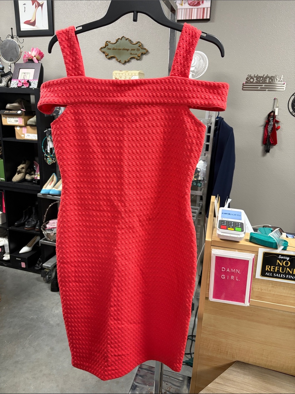 Red Off-Shoulder Textured Bodycon Dress ACAEX2